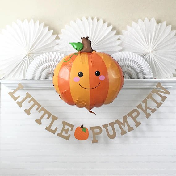 A Baby Shower Little Pumpkin Banner and Balloon