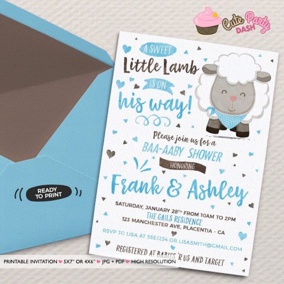 A Boys Little Lamb Baby Shower Invitation