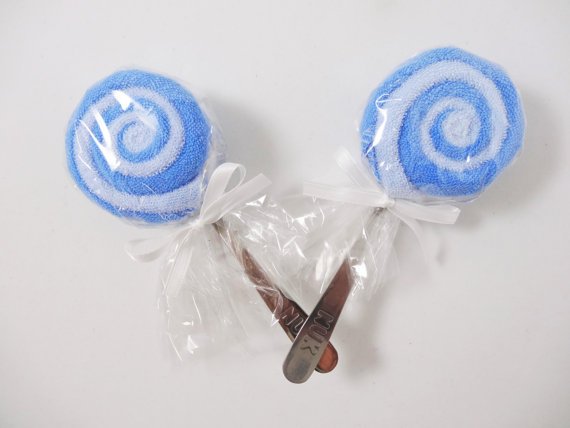 A Baby Shower Blue Washcloth Lollipop Gift