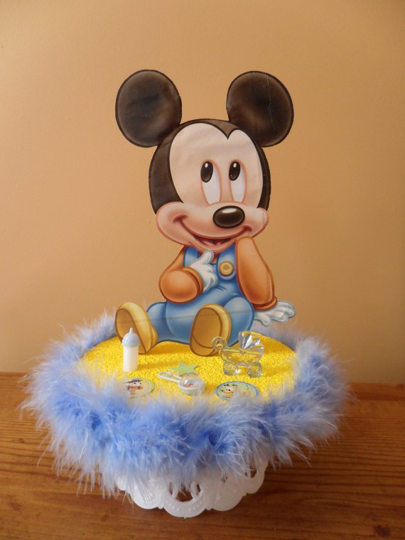 A Colorful Mickey Mouse Baby Shower Cake Topper