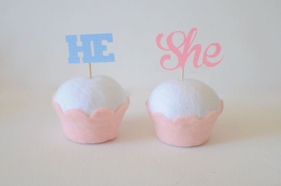 A Gender reveal cupcake toppers