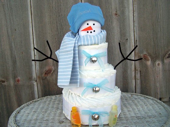 A Snowman Themed Diaper Cake