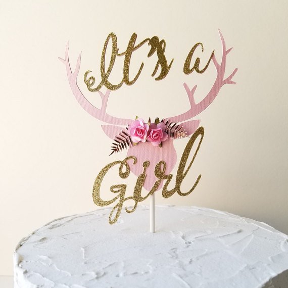 A Floral Antlers Deer Head It’s a Girl Cake Topper