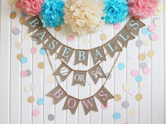 A Baseballs or Bows Baby Shower Banner