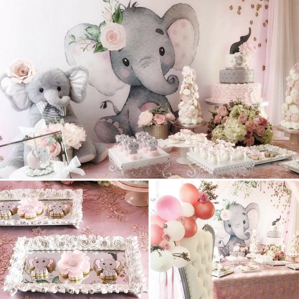 Pink And Gray Elephant Baby Shower