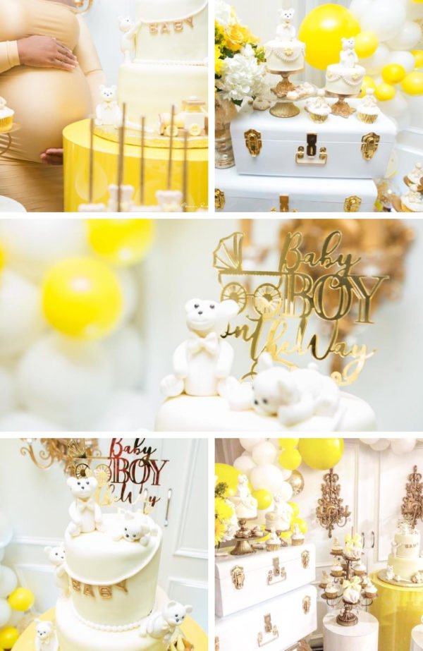 Glam Yellow And White Teddy Bear Baby Shower