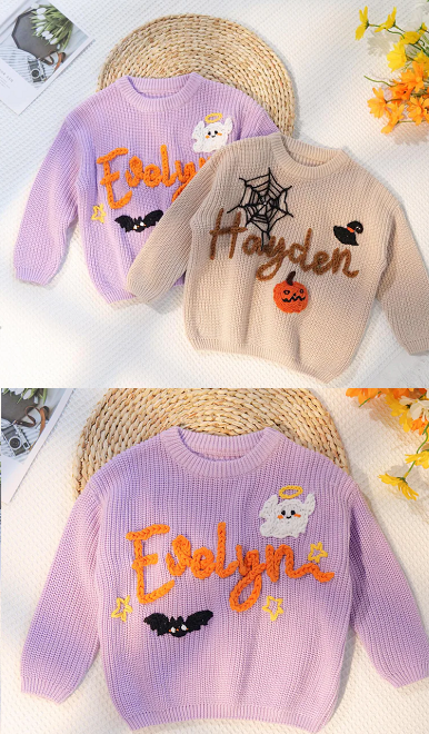 Happy Halloween Personalized Embroidered Name Baby Sweater