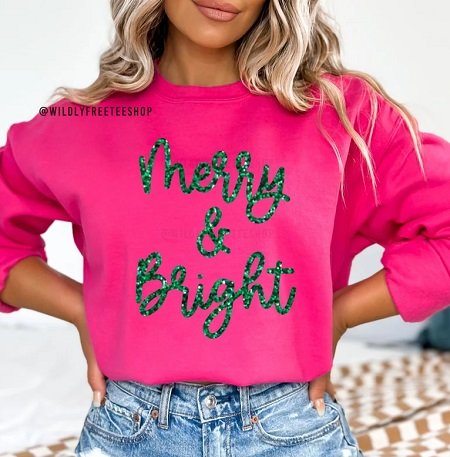 Sparkly Glitter Merry and Bright Sweatshirt