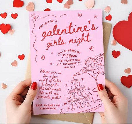 Galentines Party Hand Drawn Valentines Invitation