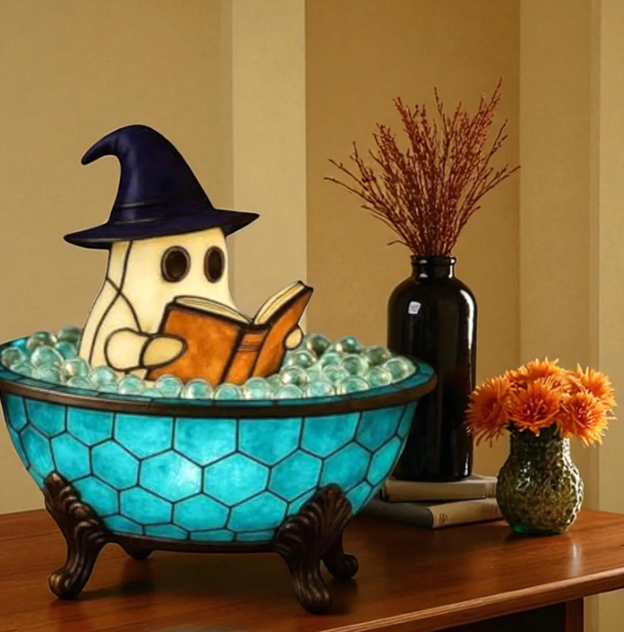 Whimsical Resin Ghost in Bathtub Lamp
